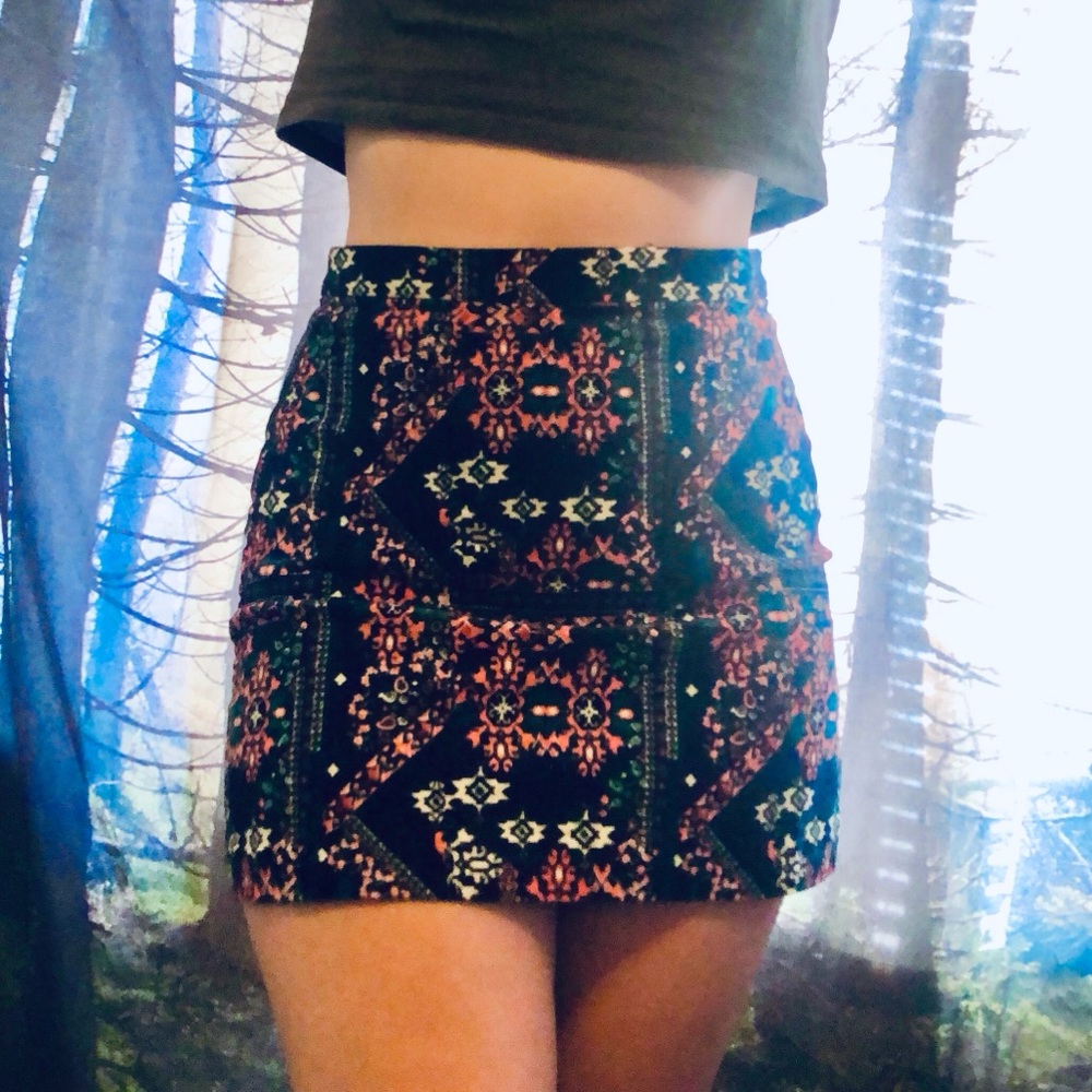 Velvet Aztec Geometric A-Line Mini Skirt